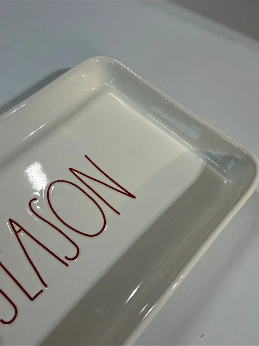 Rae Dunn Cream Tray with Red 